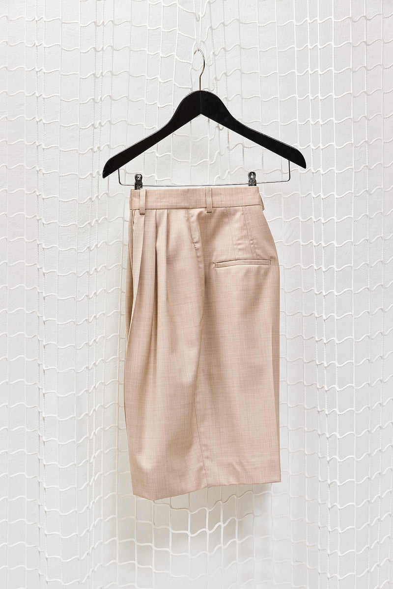 Pleated Beige Bermuda